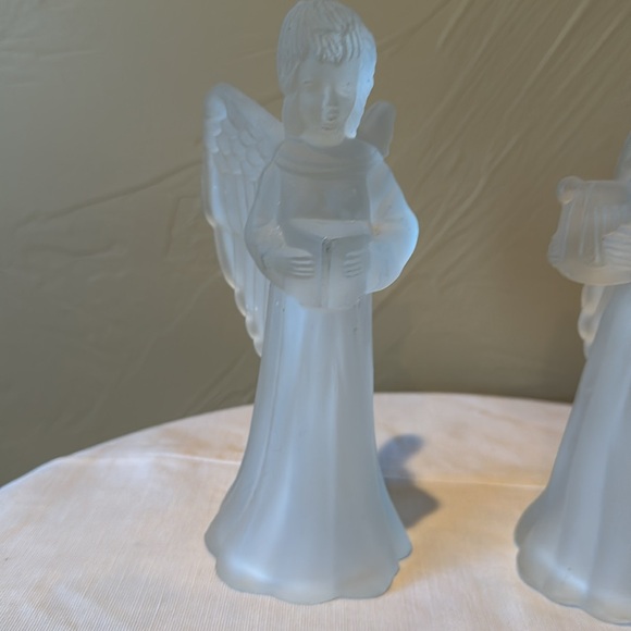 Set of 2 Frosted Christmas Angels Playing Harp Caroling Book Tea Light Decor - Picture 2 of 11